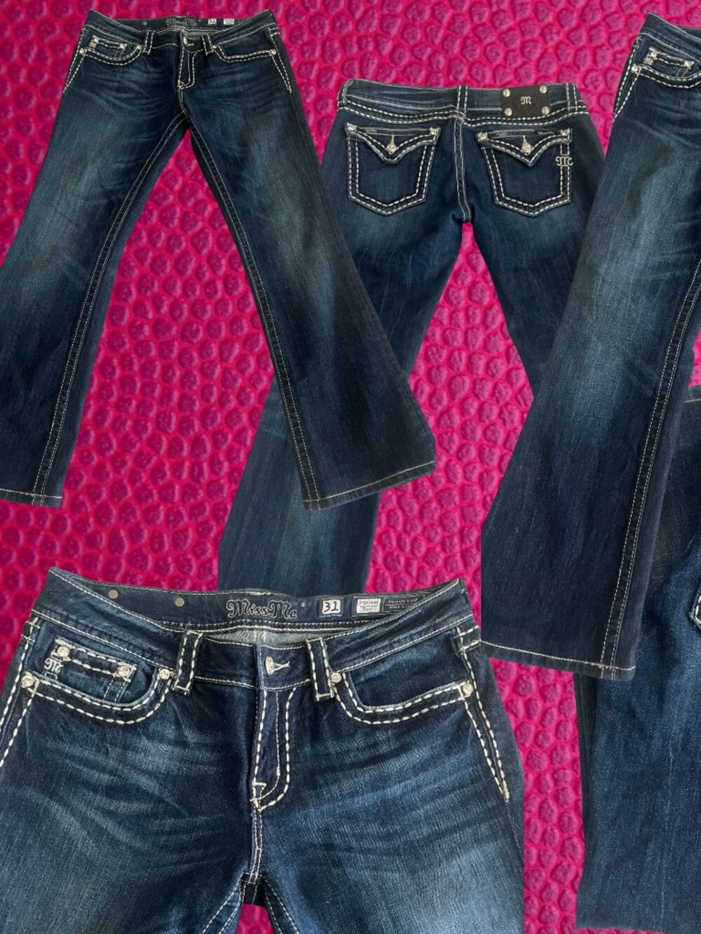 Miss Me Size 31 Dark Wash Bootcut Jeans Y2K Western Thick Stitch